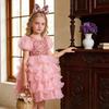 Girls Princess Cake Tutu Dress Flower Girl Performance Gown With Headband