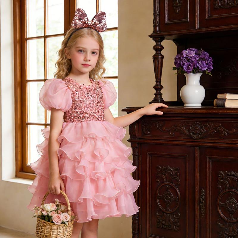 Girls Princess Cake Tutu Dress Flower Girl Performance Gown With Headband