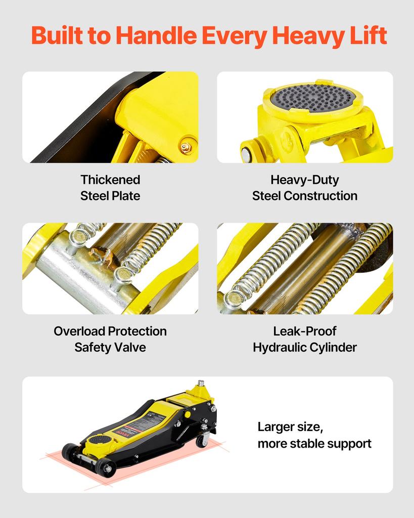 VEVOR Low Profile Floor Jack, 4 Ton Capacity, Steel Racing Floor Jack with Dual Pistons Quick Lift Pump