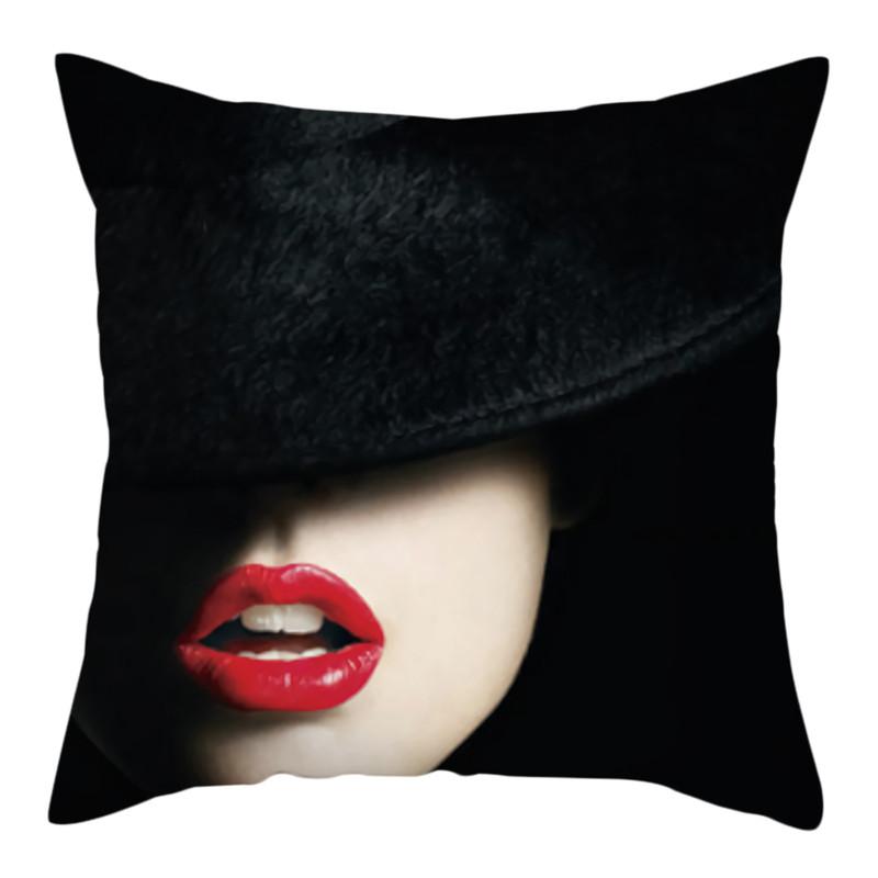 Home Deko Kissenbezug Wohnzimmer Elegantes Damenmuster Sofa Rot Schwarz Kissenbezug