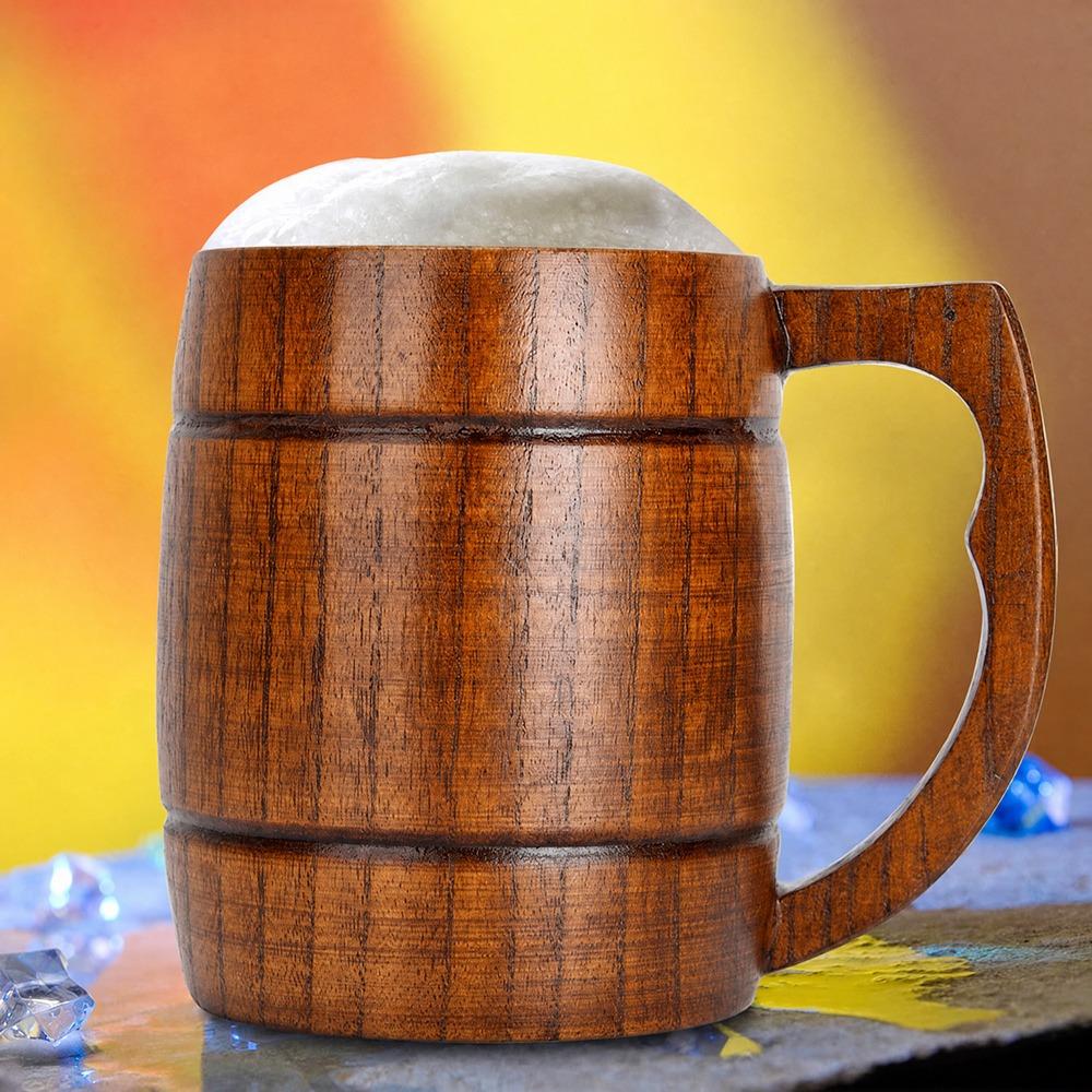2pcs Pure Wood Beer Mug Eco Friendly Solid Wood Mug Gift Drinking Cup Travel Drinking