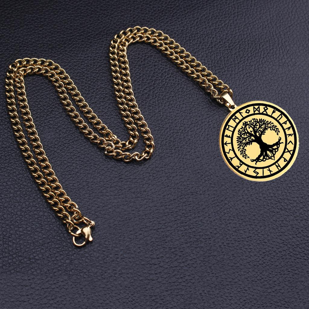 Tree of Life Yggdrasil Viking Rune Circle Amulet Jewelry Pendant Necklace
