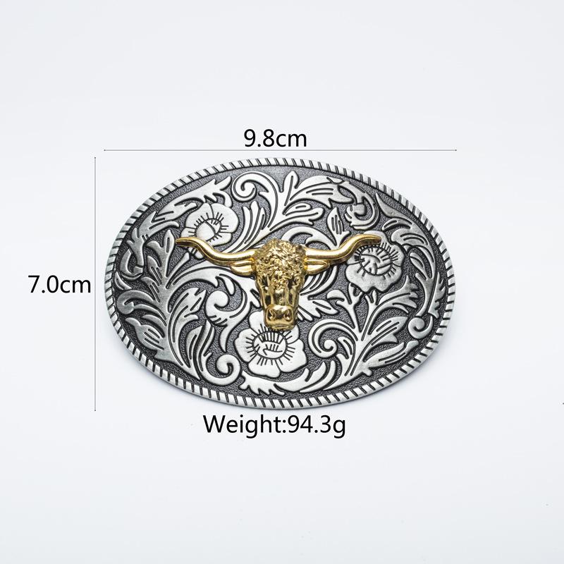Taurus Western Style Zinc Alloy Bull Head Leather Belt with Vintage Patterned Buckle