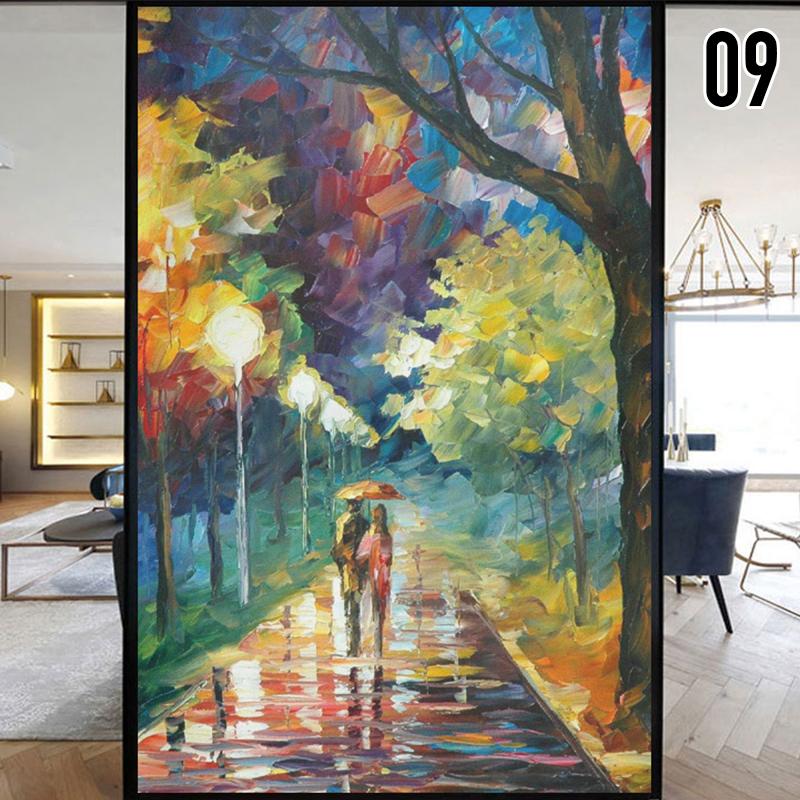 European Style Retro Privacy Windows Film Landscape Oil Painting Colorful Stained Glass Stickers Static Cling Glass Film