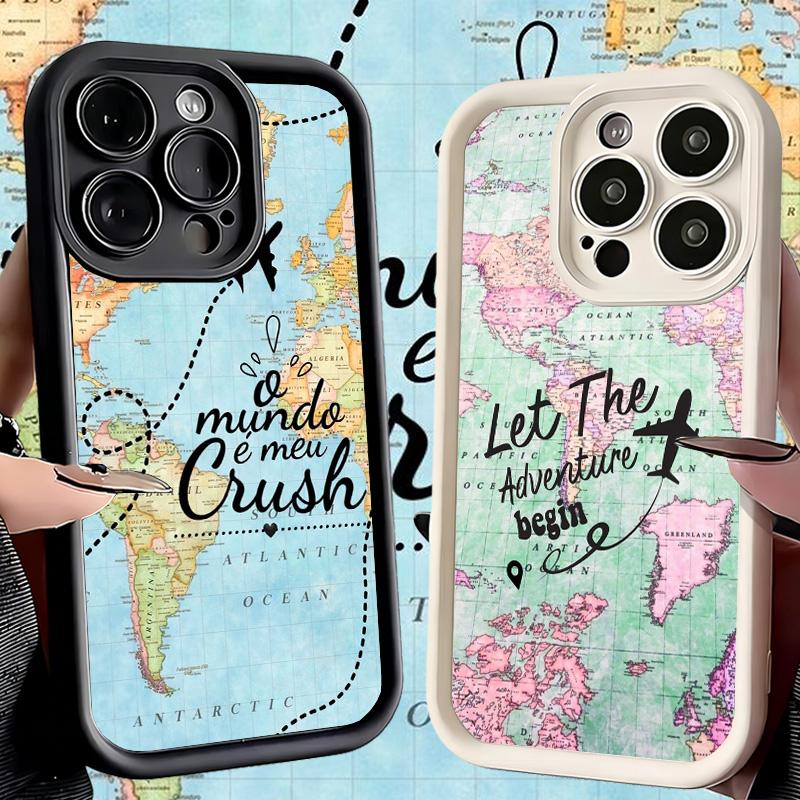 Handyhülle für iPhone 17 Air 16E 15 16 Pro Max Reisekarte Künstlerisches Muster Cover 14 Plus 13 12 Mini Weiche Schale Silikon Fundas