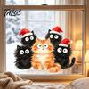 Creative Christmas Party Window Supplies Cling, Cartoon Cats Sticker with Santa Hat, Removable Waterproof Seasonal Wall Art PVC Static Glass Decal for