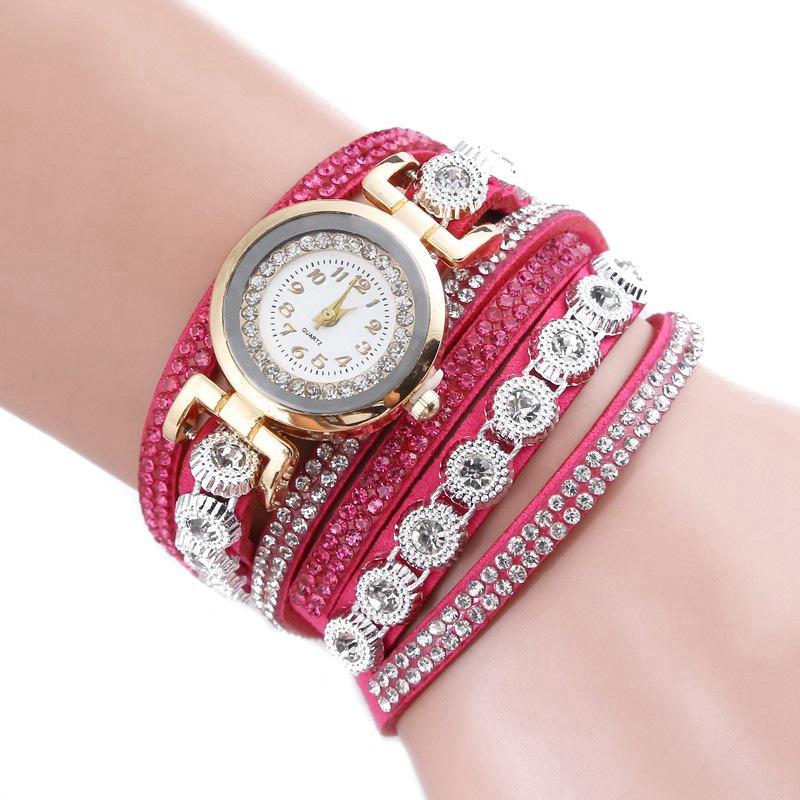 Women's Rhinestone Wrap Bracelet Watch - Casual Fashion Quartz with Leather Strap