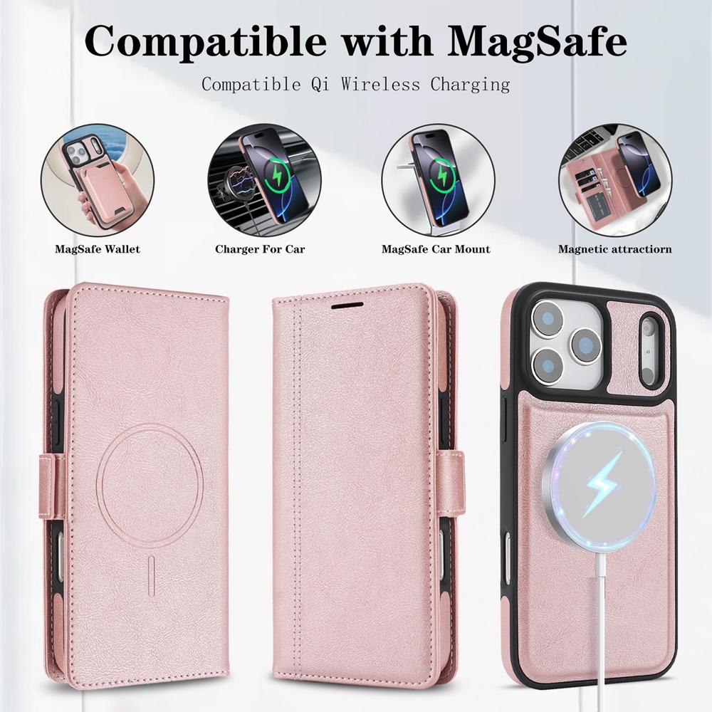 2 in 1 Magnetic Wallet Case for IPhone 18 17Air 17 Promax 16 Pro Max 15 Plus 14 13 12 Wireless Charging Phone Cover Cards Slot