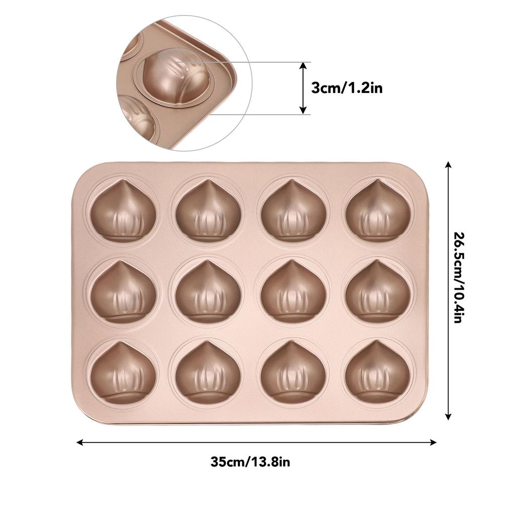 Chestnut Shaped Muffin Cake Pan 12 Hole Antistick Carbon Steel Easy Cleanup Chocolate Pan for Puddings Desserts