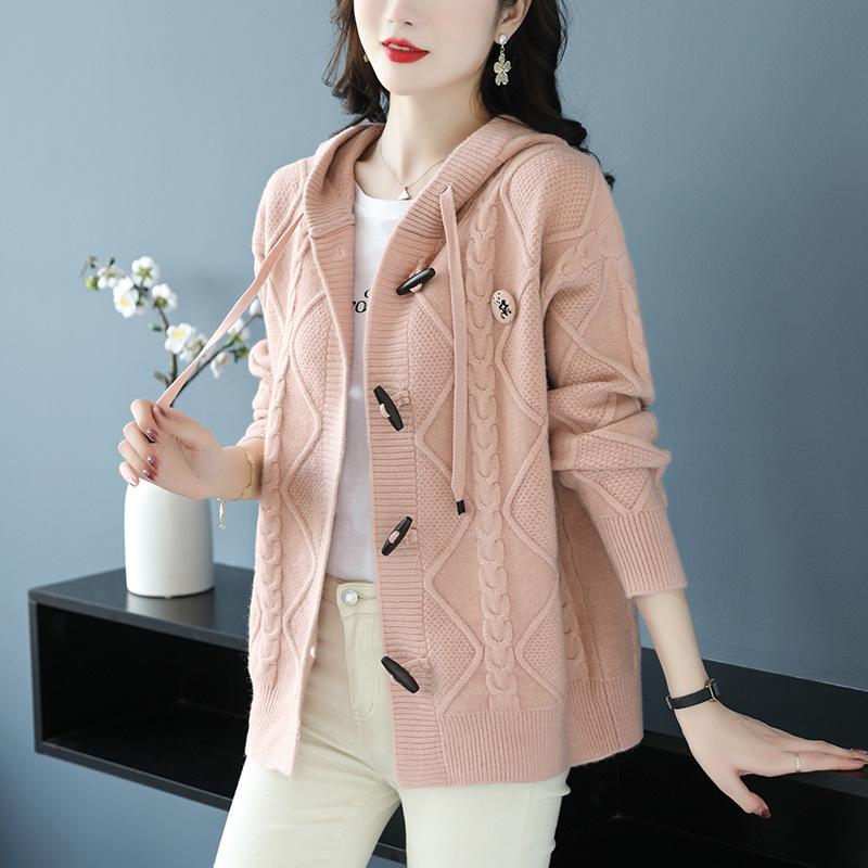 Knitted Sweater Cardigan Women's Spring Autumn 2025 New Long Sleeve Loose Hooded Casual Sweater Jackets Female Knitwear