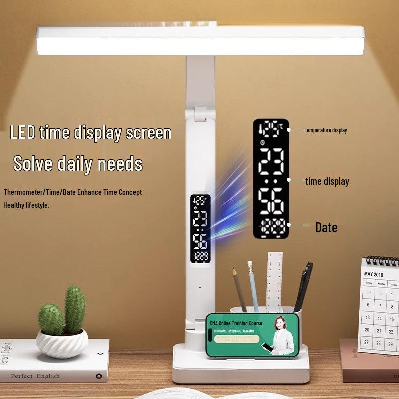 Rechargeable Eye-Protection Desk Lamp with Clock for Children and College Students