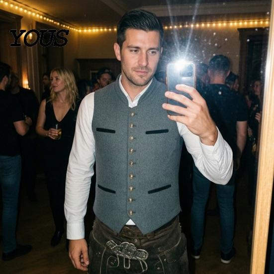 Gilet de Fête de fin d'année Homme Gilet Oktoberfest, Gilet de Costume Traditionnel, Col Montant Boutonné Quotidien Trajet Vêtements Formels