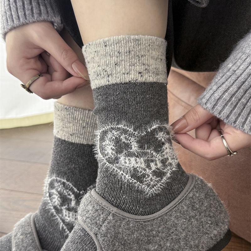 Christmas Snowflake Cartoon Wool Socks Vintage Mid-Leg Socks Thickened And Warm