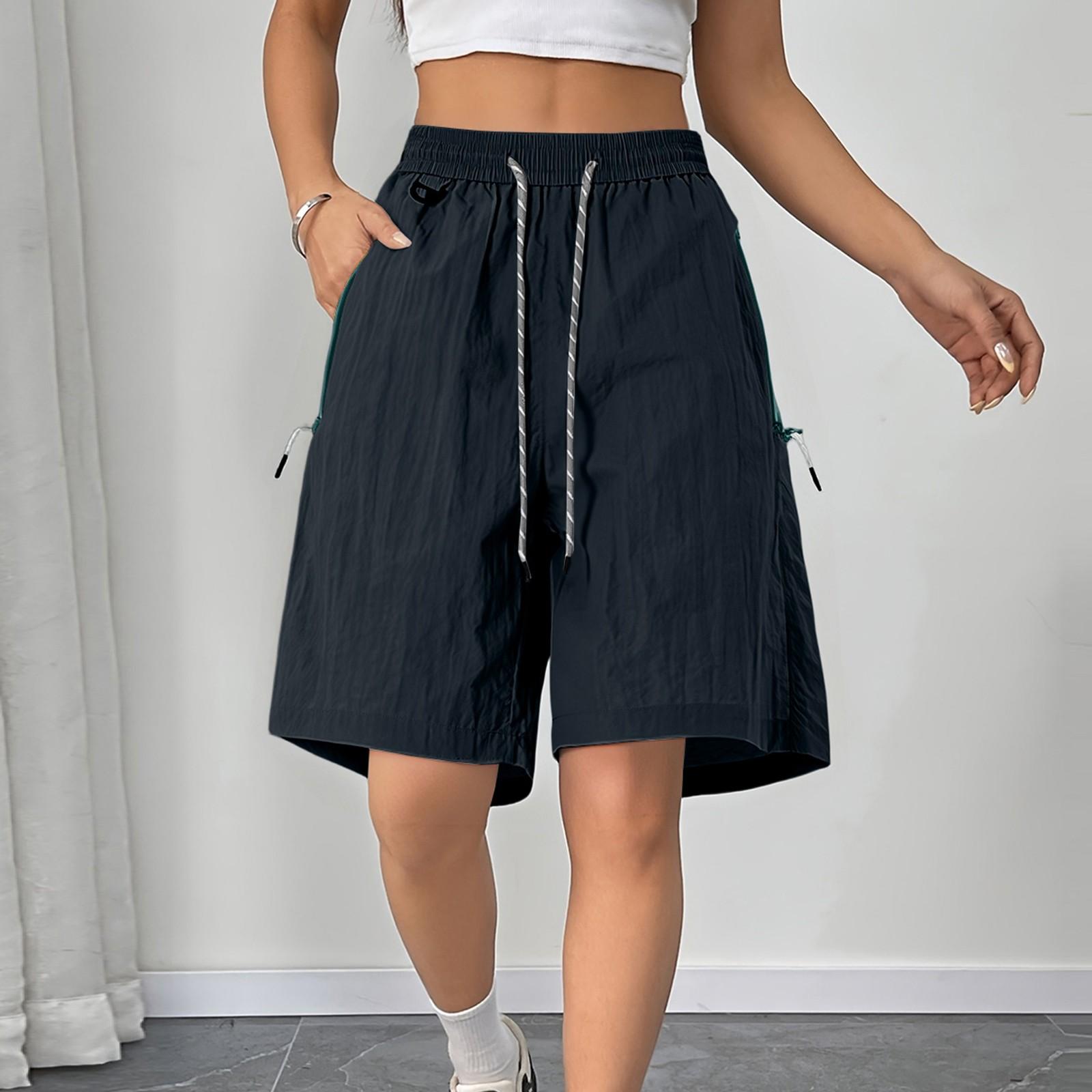

Women s Summer Work Pants Are Loose Comfortable Casual Fashionable With Multiple Pockets And Solid Color Shorts XL Темно-синій