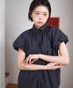 COTTON BELL Smoked Balloon Blouse - Navy