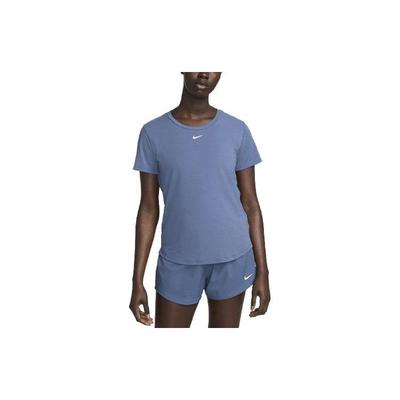 Dri-FIT UV One Luxe Solid Logo Round Neck Sports Short Sleeve T-Shirt Women Tops Diffuse-Blue DD0618-491