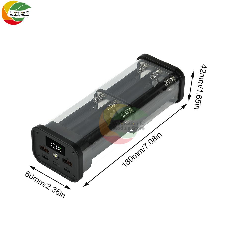 11.1W Fully Transparent Power Bank Case Solderless 6/11-Cell 18611 Battery Box PD Mobile Power Bank Kit