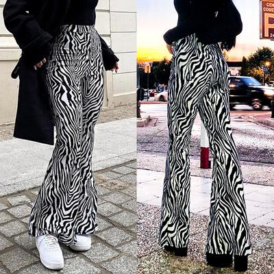 Damenhose mit elastischem Bund Zebra-Print Stretch Lässig Schlaghose