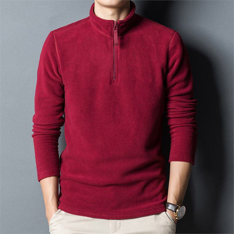 Autumn Winter Warm Polo Shirts Men's Lamb Wool Sweatshirt Standing Neck Half Zip Long Sleeve Fashion Versatile Men Tees Tops