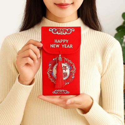 Traditional Spring Festival Red Envelope Printed Hongbao Lucky Money Packet Polyester Blessing Children's Money Bag