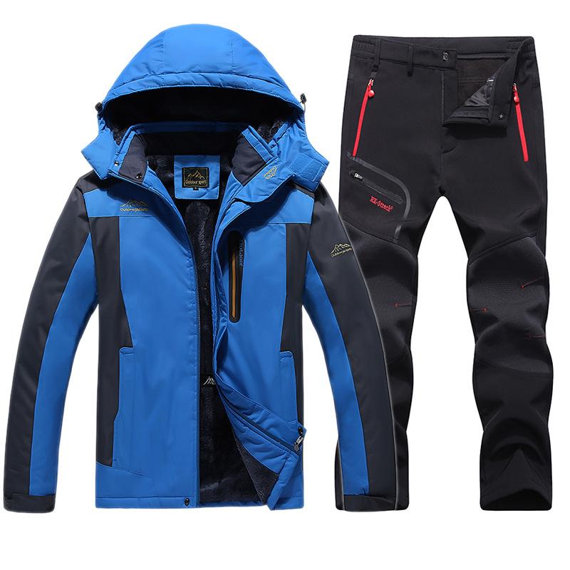 

Чоловічий зимовий альпіністський костюм великого розміру на флісовій підкладці: Вітрозахисний, Водонепроникний, Товстий і Теплий. XXL синій/чорний