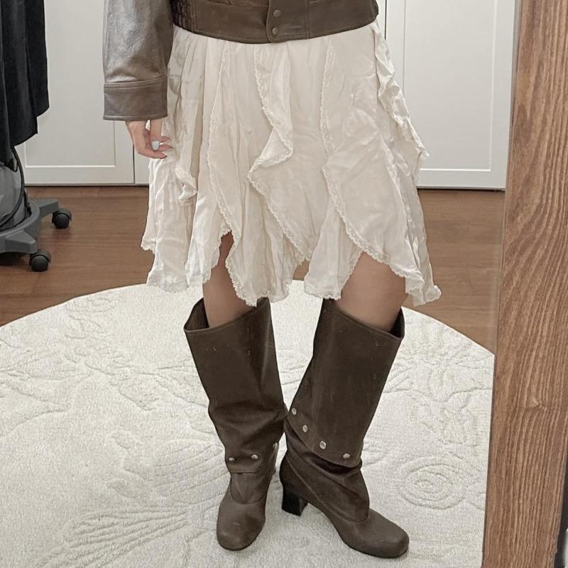 Two-wear removable knee-length boots, autumn new retro thick-heeled rivets, thin tall stacking boots