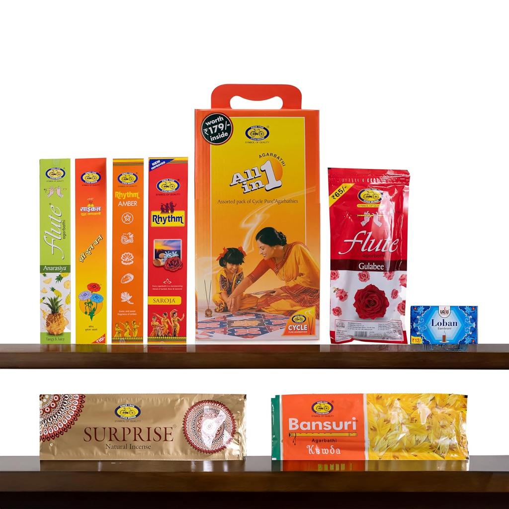Cycle Pure All In One Incense Sticks Pack of 2 Floral Woody Masala Fruity Natural Fragrance (173 Nos per Pack)