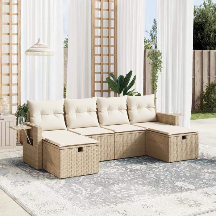 VidaXL Garden Lounge Set with Cushions 6 Pcs, Patio Sofas, Patio Furniture Set, Outdoor Furniture, Beige 3263854
