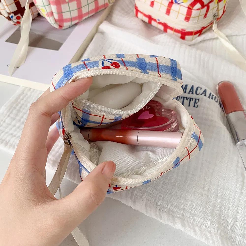 Checkered Cartoon Cherry Korean Pencil Bag Cosmetics Storage Stationery Storage Bag  Student