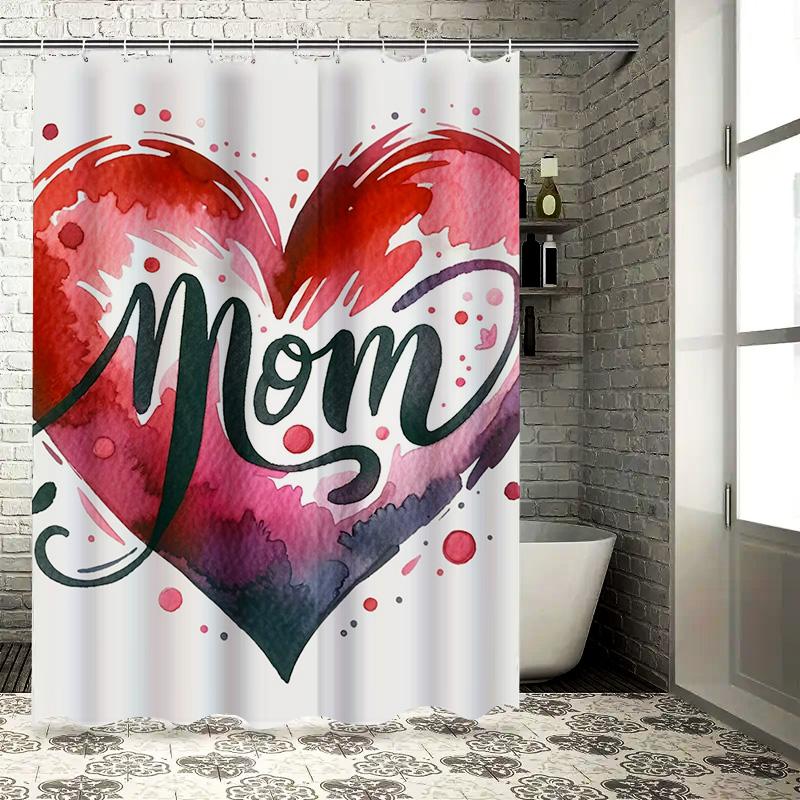 Watercolor Heart 'Mom' Waterproof Shower Curtain for Bathroom Decor, High-Quality Material and Easy to Clean