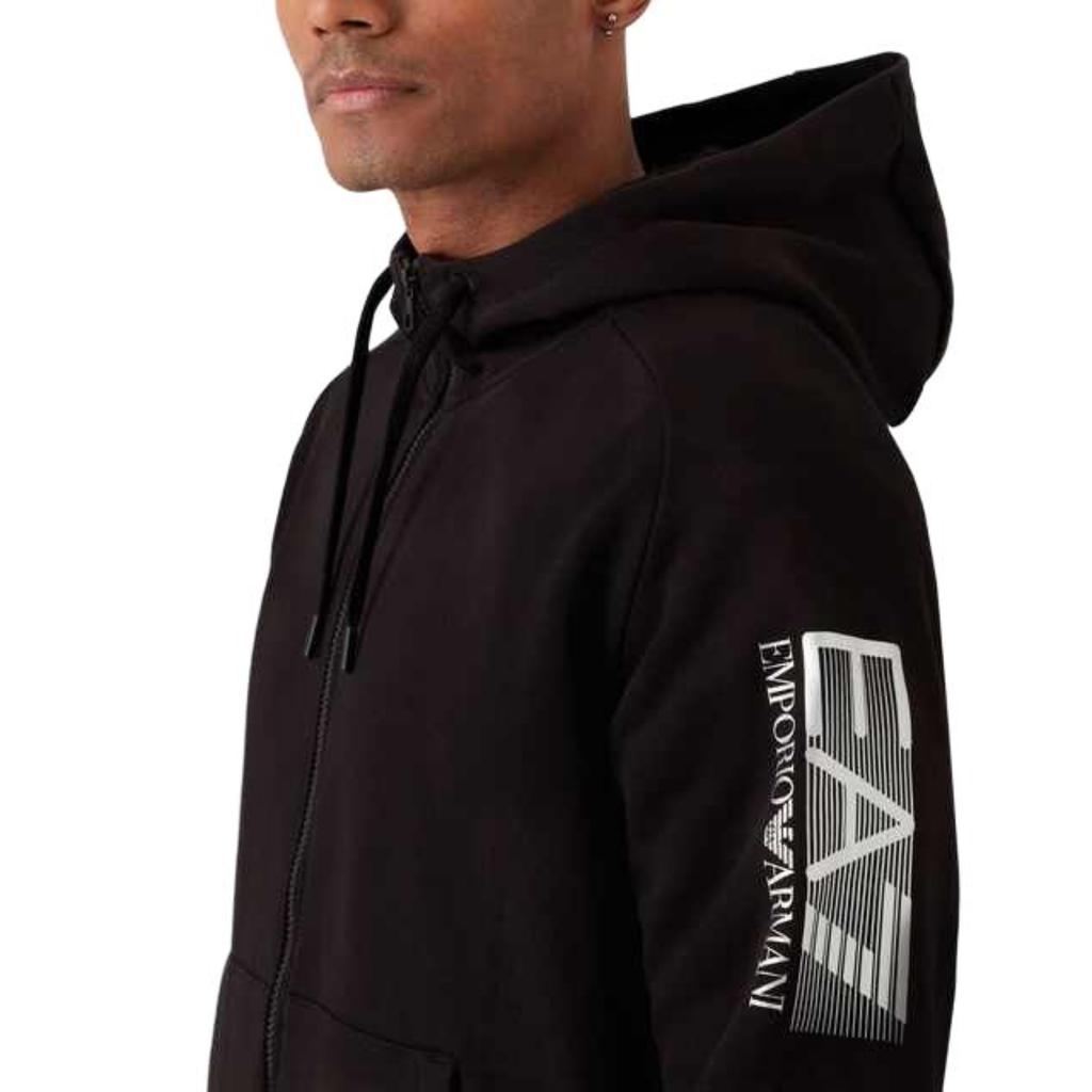 Emporio Armani EA7 Letter And Number Print Hooded Zip Long Sleeve Cuffed Casual Sports Set Men Sets Black 6LPV66-PJ07Z-0200