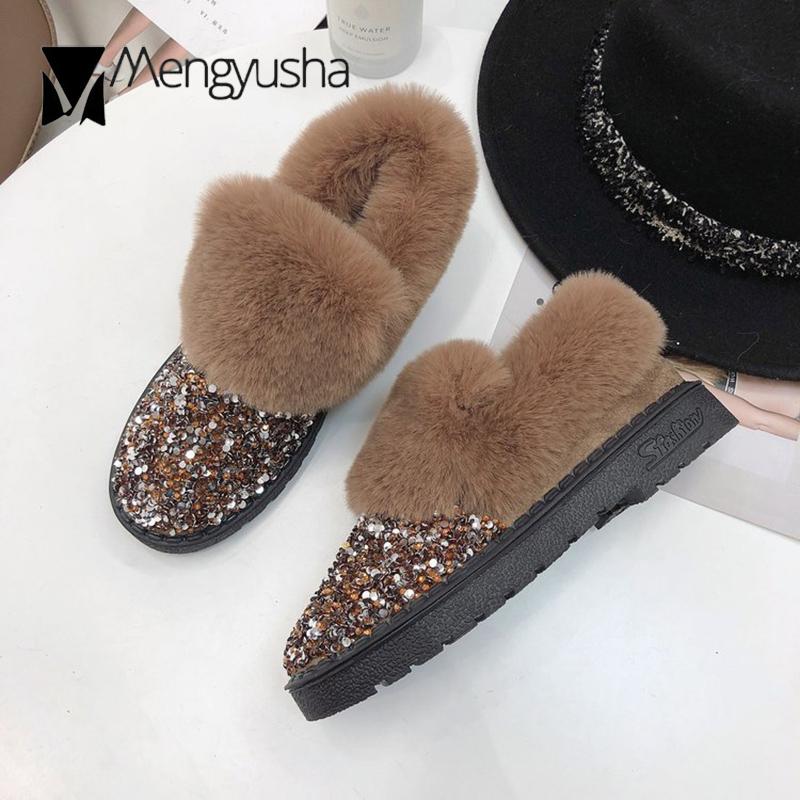 

Шикарные зимние зимние сапоги женские туфли с кашемировыми пайетками botines mujer теплые плюшевые ботильоны на толстой подошве блестящие botas 6 хаки