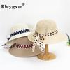 Fashion Dot Ribbon Bowknot Straw Hat for Women Summer Travel Beach Mesh Breathable Large Brim Sunshade Cap Girls Fisherman Hat
