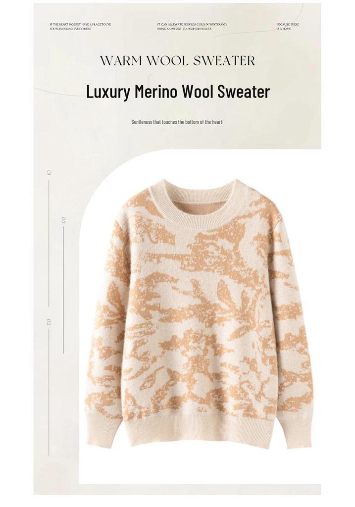2025 Luxury Cashmere Ink Painting Women's Wool Pullover: Round Neck, Long Sleeve, Loose Fit for Autumn/Winter