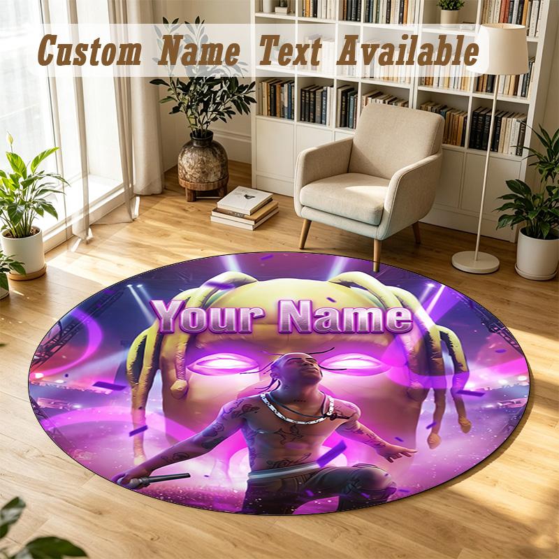 Round Rug Custom NameTravis Scott Pattern Non Slip Carpet Home Floor Decor