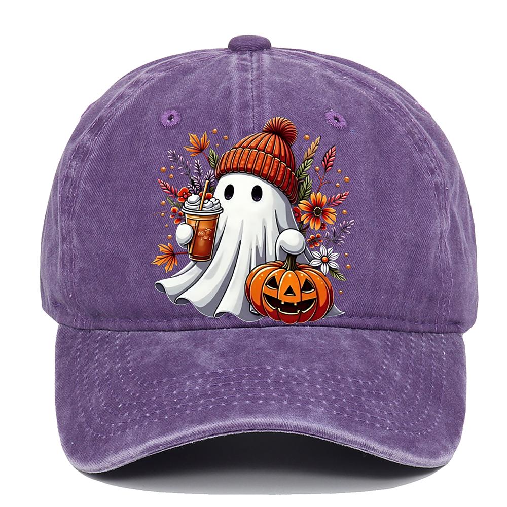 Cute Ghost Pumpkin Printed Baseball Hat for Men and Women, Adjustable Halloween Holiday Hat, Breathable and Comfortable