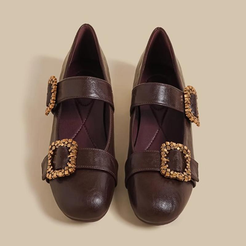 

Fashion High Quality Black Mary Jane Shoes Women Fashion Metal Decoration Buckle Designer Shoes Comfortable Women s Leather Moccasins 40 коричневый
