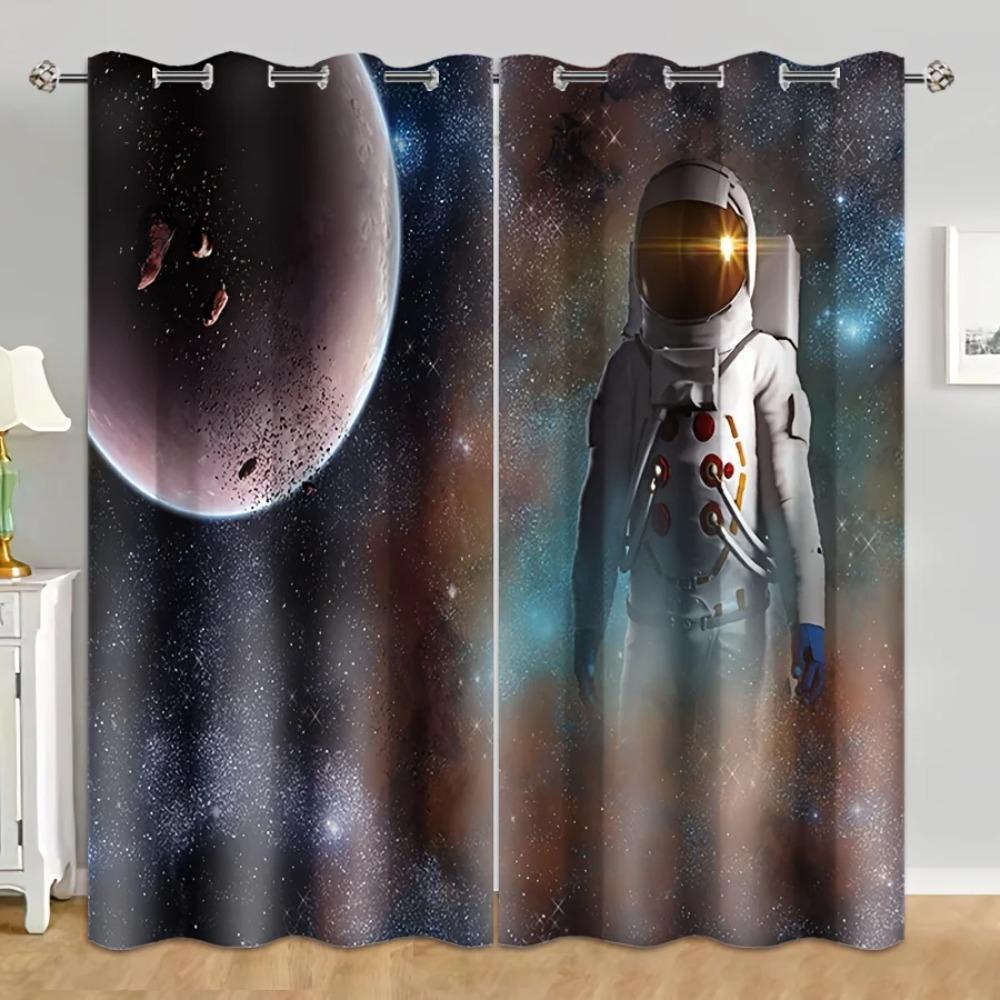 2pcs Curtains Brilliant Galaxy Starry Sky Planet Astronaut 3d Digital Printed Curtains Grommet Top Design For Living Room Drape