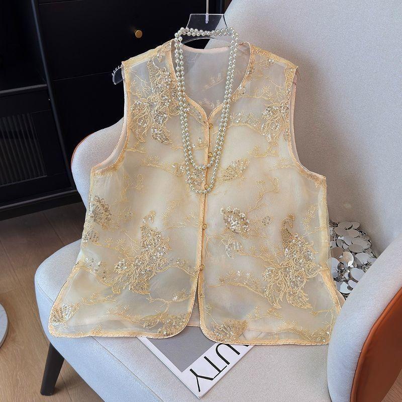 Lace vest vest temperament women's retro sleeveless thin lace vest new top
