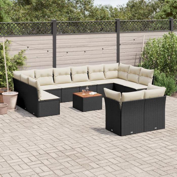 VidaXL Garden Lounge Set with Cushions 13 Pcs Black Braided Resin 3223914
