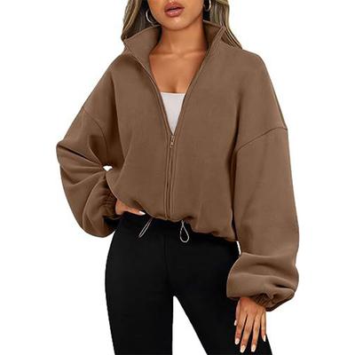 Women's Sweatshirt Sports Coat Solid Color Stand Collar Velvet Zipper Top