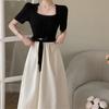 Large size women's clothing temperament splicing waist A-word skirt medium and long summer belly cover dress spring and summer