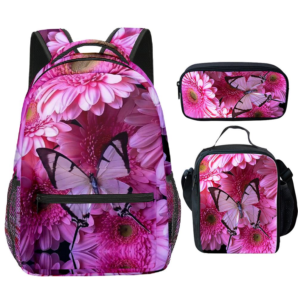 Classico Novità Fresco Bello Farfalla Stampa 3D 3pz/Set Studente Borse Scolastiche Zaino per Laptop Borsa a Tracolla Borsa Pranzo Astuccio
