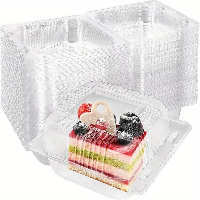50Pcs Transparent Plastic Cake Box With Flip Cover Square Dessert Box Wedding Party Mousse Fruit Cake Food Packing Box