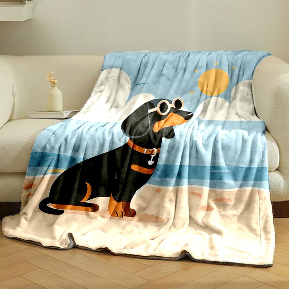 Dachshund in Sunglasses by the Beach print blanket soft and cozy perfect for the living room bed sofa or a nap,gift