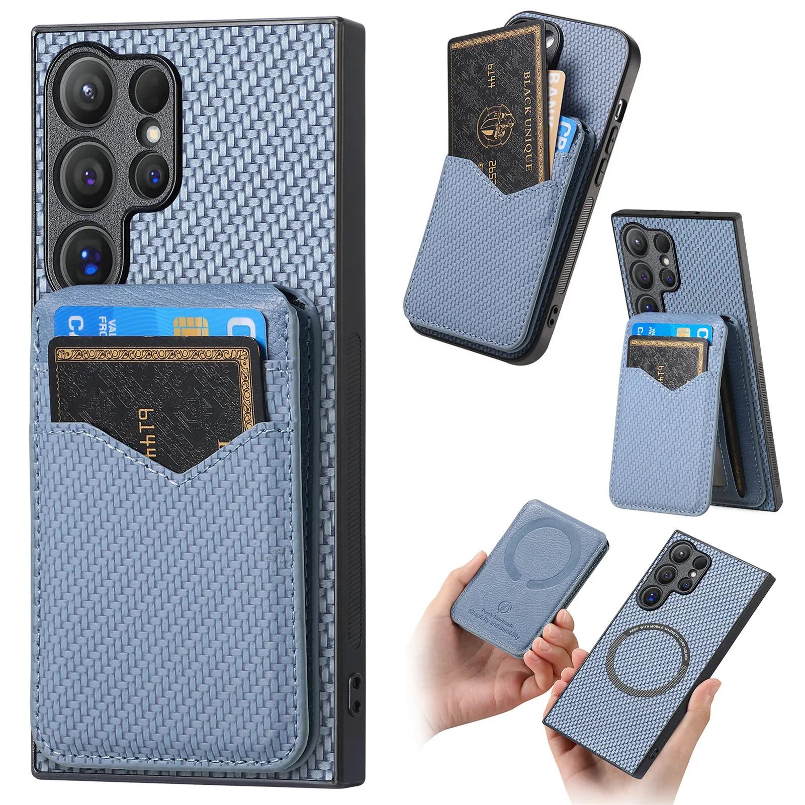

2 в 1 Съемный вертикальный слот для карт из углеродного волокна Кошелек Чехол для Samsung Galaxy S24 Ultra S23 Plus S22 A55 A15 A25 A35 Обложка For Samsung A05S синий