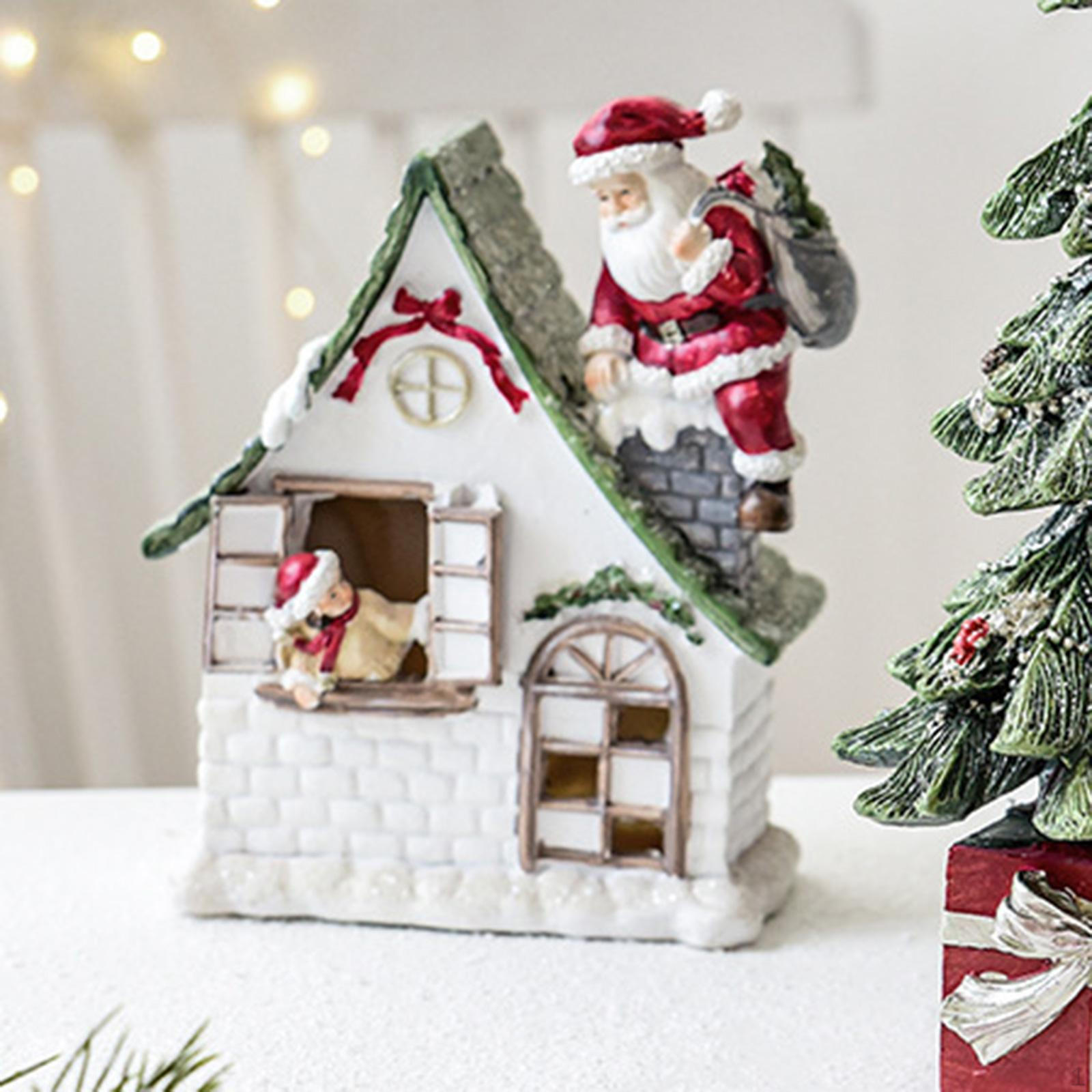 

Подсвеченная рождественская деревенская фигурка домика украшение из смолы коллекционное со светом Santa Claus