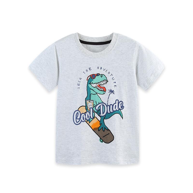 Summer New Arrival Boys Short-Sleeved T-Shirt with Dinosaur Cartoon Print Children s Crew Neck T-Shirt 2Y(90cm)