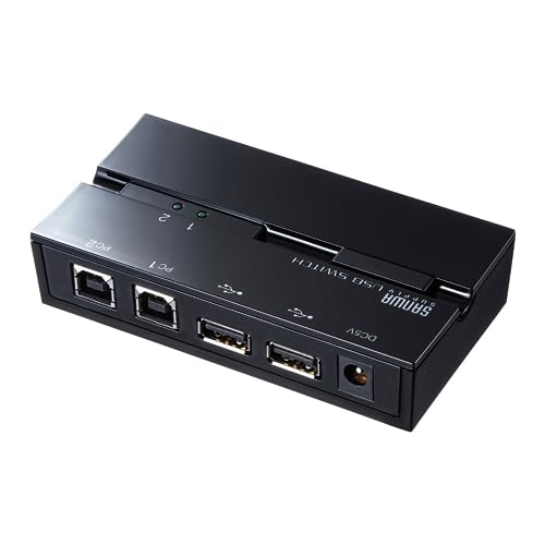 Sanwa Supply Magnetic USB 2.0 Manual Switch (with Hub, Dual Circuits), SW-US22HMG, Black
