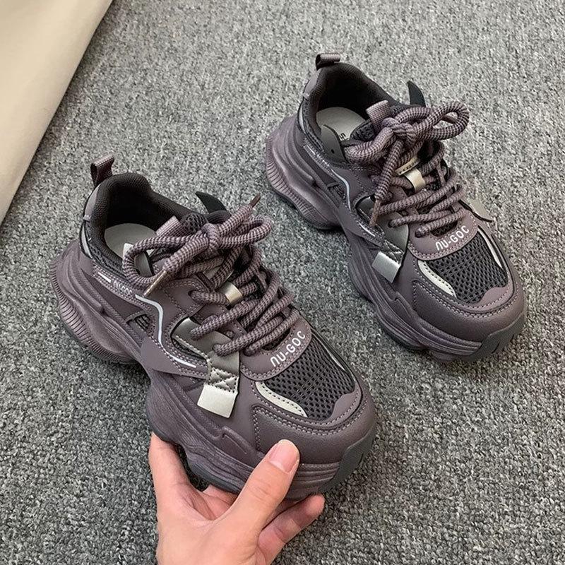 

Retro thick-soled heightening small lightweight casual sports shoes women s spring and autumn new dad shoes 40 фиолетовый